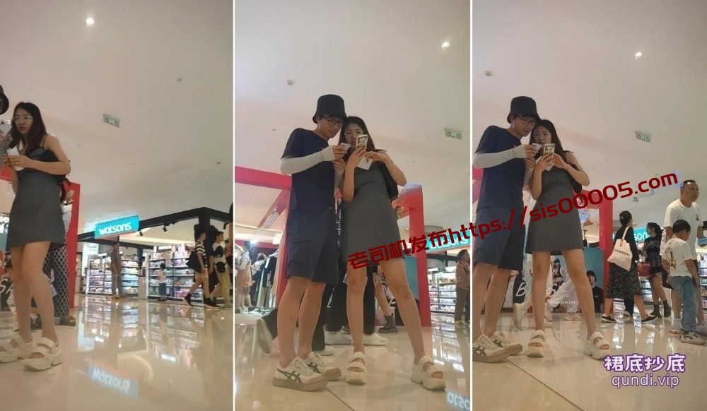 【XLBCD】167灰色连衣裙小姐姐和男友等奶茶，白色红点内【453M】